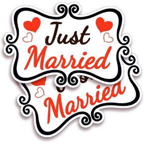Just Married Car Magnets - 12x8 Inch Honeymoon Car Decorations - Wedding Car Door Signs - Removable and Reusable Magnetic Decals for Tailgate, Door Panels, and Refrigerator, 2-Pack