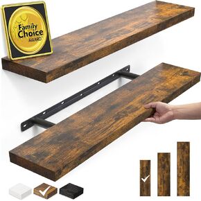 BAYKA Floating Shelves Set of 2, 22.5" Rustic Wood Wall Mounted Shelves for Bathroom, Bedroom, Living Room, Kitchen & Office, Hanging Display Shelf with 22 lbs Capacity (Rustic Brown)