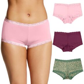 Maidenform Boy Shorts Pack, Microfiber Panties, Lace Boyshort Underwear for Women, One Fab Fit, 3-Pack