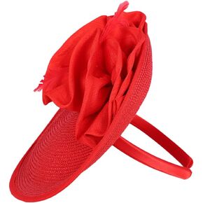 Women's Straw Derby Hat with Feather for Formal Cocktail & Tea Party Events - Elegant Luxury Fascinator Headpiece