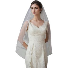 Pearl Bridal Veil Short Wedding Veil with Metal Comb Pearl Ivory Wedding Bridal Veil 1 Tier Wedding Party Veil for Women and Brides, Fingertip length 39 inches