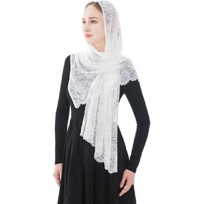 Wgior Elegant Floral Catholic Church Veil, Soft Mantilla Chapel Prayer Scarf Wrap Shawl Headscarf