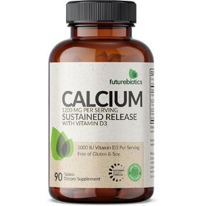 Futurebiotics Calcium 1200 MG Per Serving Sustained Release with Vitamin D3 1000 IU Per Serving Non-GMO, 90 Vegetarian Tablets