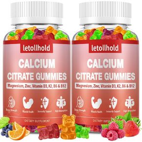 Calcium Citrate Gummies - 1200mg Calcium Gummies with Magnesium Zinc Vitamin D3,K2, B6, B12 for Bone, Muscle, Joints, Immune Support, High Absorption Calcium Supplements for Women & Men 2 Packs