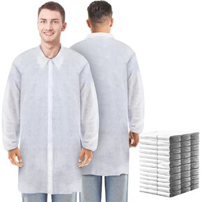 50 Pack Uniforms Lab Coats for Men Women, SMS Medical Disposable Lab Jacket Knee Length Laboratory Coat