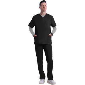 Uniforms World Elvis Scrubs Set for Men — Classic V-Neck Stretch Top & Straight Pants, Elastic Waistband, 7 Pockets in Kuwait