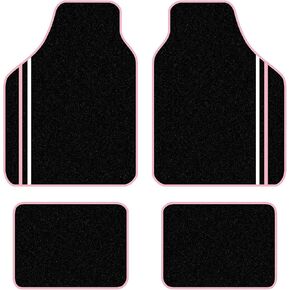 August Auto Universal Fit Pink and White Trim Design Carpet Car Floor Mats Fit for Sedan, SUVs, Truck, Vans Set of 4 (Pink and White)