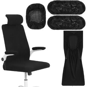 Giantree 4PCS Washable Office Chair Covers,Universal Rotating Chair Slipcovers Computer Office Chair Cover Black Stretchable Arm Covers Office Chair Seat Cover Chair Arm Covers Fits Most Office Chair