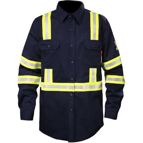 Sksafety 7.5oz FR قمصان السلامة للرجال ، قميص اللحام Hi Vis Flame Resistant 100 ٪ قميص متثاقل حريق CAT2/ANSI/NFPA