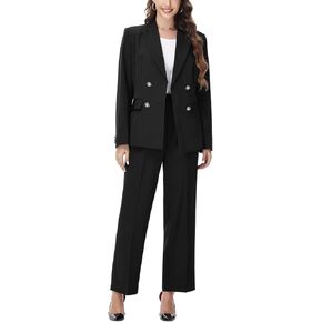 Lamgool Women's 2 Piece Set Double Breasted Blazer and Pants Suit Business Outfits for Work Office