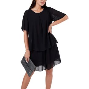 Women's Summer 2 Piece Outfits Sets Chiffon Double Layers Flouncing Tops and Bermuda Shorts Beach Dress Casual Suits