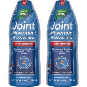 Nature Way Joint Movement Glucosamine Extra Strength, 33.8 FL OZ, 2 Pack Bundle | Combines Glucosamine 2000 mg Chondroitin 1200 mg and MSM 500 mg for Joint Support