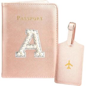 Initial Passport Holder and Luggage Tag Set Pink Leather Passport Holder Personalized Passport Cover for Travel Women Passport Book with Monogram Letter Travel Gifts Essentials for Women Travelers J in Kuwait