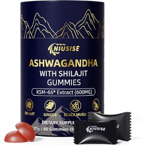 Ashwagandha Gummies with Shilajit 300mg for Women & Men, Zero Sugar ashwagandha Supplements with Maca Root Powder | Organic ashwagandha Extra Strength for Boost Energy 60 Gummies
