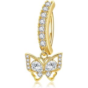 925 Sterling Silver Butterfly Belly Button Ring Hypoallergenic Clicker Hoop CZ Butterfly Belly Button Rings for Women