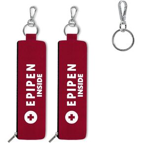 2-Pack EpiPen Carry Case,Red Epipen Holder Bag with Carabiner-for 1 EpiPen Asthma Allergy Medication,Sports Outdoors Travel Epipen Case for Walking or Running