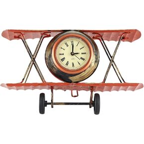 Zerodeko Metal Airplane Tabletop Clock, Vintage Decorative Desk Clock, Rustic Clock for Mantel Shelf Desk Decor, Silent Non-Ticking Clock for Living Room Office Kitchen Bedroom