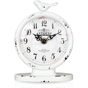 Desk Clock - Classic Vintage Clock and Decorative Shelf Decor,Silent Non-Ticking Clock with Distressed Metal Frame for Office, Bedroom and Home Decoration(Creamy White)
