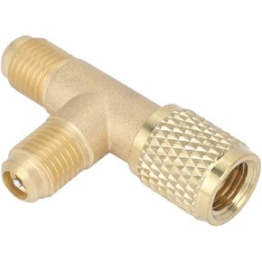 Quick Coupler Access Tee, Brass 1/4'' Valves Core Tee Adapter with Swivel Connector, Valve Core Tee Adapter for R22 R12 R134