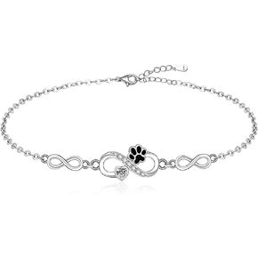 Fenthring Paw Print Anklet S925 Sterling Silver Infinity Heart Puppy Dog Cat Ankle Bracelets for Women Beach Barefoot Paws Hawaiian Boho Cute Adjustable Anklets Mothers Day Gifts