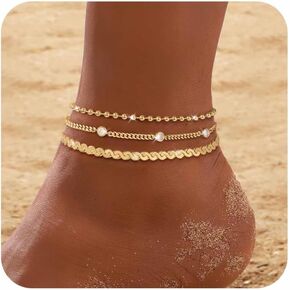 Rlmoon Gold Anklets for Women CZ Canle Bracelet 14K Gold Plated Plated Pleted Tennis Tennis Heart Chain anklet anklet trendy foot Jewelry