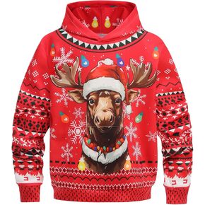 GRAJTCIN Kids Ugly Christmas Sweater for Boys Girls, Long Sleeves Hoodies Non-knited Sweatshirt