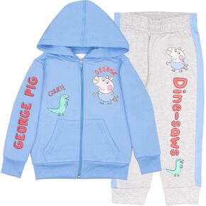 Peppa Pig George Boy Boy's 2 قطعة مجموعة الصوف - Dine -Saws !! zip up hoodie و joggers bundle للأطفال والأطفال الصغار