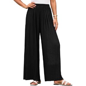 غريس كارين المرأة سراويل عريضة الساق عريضة مطوية مرنة عالية الخصر تدفق السراويل الشاطئ الفضفاضة palazzo العمل بنطلون الصيف in Kuwait