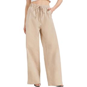 Zyliool Long Lonen Pants للنساء طويل القامة ، سروال بالازو الكتان 32-34 inseam ، سراويل صيفية عالية الخصر للسيدات خفيفة الوزن للسيدات