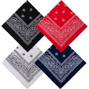 4 Pack Cotton Bandanas, Breathable Square Scarf Headwear, Headbands 22x22 inch - 100% Cotton Bandanas