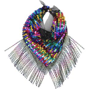 Sequin Fringe Bandanas Rhinestone Tassel Western Cowgirl Scarf Bachelorette Veil Headband Disco Rave Party Favors
