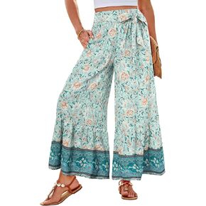 GRACE KARIN Women's 2025 Summer Wide Leg Palazzo Pants Elastic High Waisted Boho Casual Flowy Beach Pants with Pockets