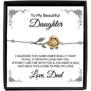 Daughter Gift From Dad, To My Beautiful Daughter Bracelet, Gifts From Dad for Graduation, Birthday, Mothers Days, Sunflower Bracelet Gift For My Daughter From Mom and Dad