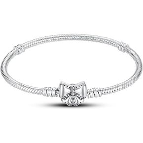 KUNSIR 925 Sterling Silver Snake Chain Bracelet Basic Charm Bracelets with 5A Cubic Zirconia for Women Teen