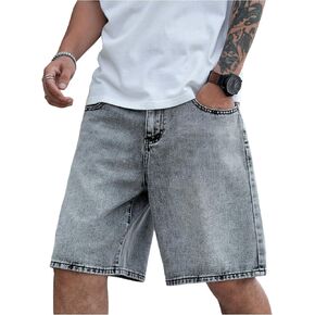 Verdusa Men's Wide Leg Baggy Jean Shorts Mid Waist Vintage Summer Denim Shorts
