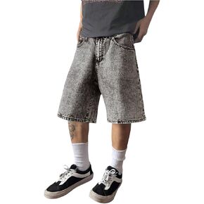 SweatyRocks Men's Straight Leg Denim Shorts Street Loose Bermuda Shorts with Pockets
