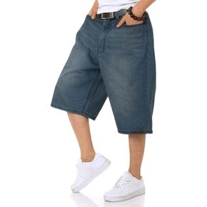 Mens Baggy Jean Shorts Loose Fit Vintage Wide Leg Jorts Y2K Streetwear Hip Hop Casual Long Denim Shorts