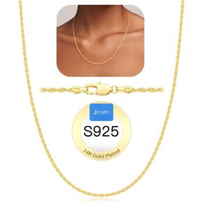 Jewlpire 14K Plated Gold Chain Necklace for Women, 1.35MM Rope Chain Gold Chain for Women Delicate & Sturdy Women's Chain Necklaces, Gold Chain 18 Inch