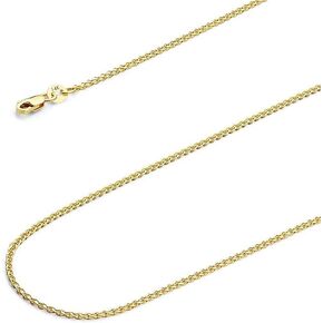 14k Real Yellow/White Gold Solid 1.55mm Flat Open Wheat Chain Necklace with Lobster Claw Clasp, Jewelry Gift for Women Men, 16-24 inch