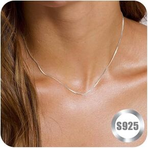 Funeia 925 Sterling Silver Necklace for Women Trendy Strendy REAL Silver Chain Necklace Simple Box Box Chain chain chain chain chain herringbone jewelry 14/16/18 inch