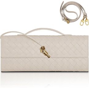 GRQ Woven Handmade Clutch Purse for Women, Elegant PU Leather Handbag, Removable Handle, Spacious for Evening & Formal Events