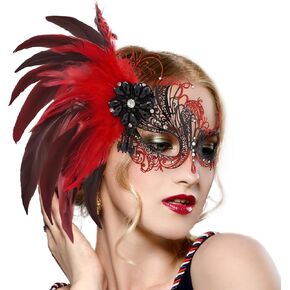 Feather Masquerade Mask for Women - 2025 Venetian Antique Mardi Gras Masks with Feather for Woman Prom Ball Party