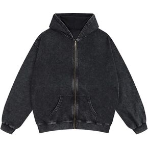 Mens Zip Up Hoodie Women Full Zip Hoodies Vintage Acid Wash Oversized Sweatshirts Hooded Sweatshirt Streetwear