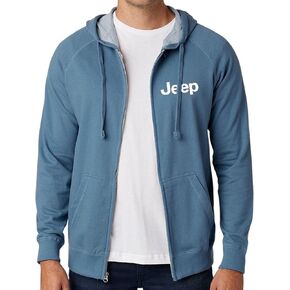 Jeep Text Full-Zip French Terry Hoodie - Slate Blue - Lightweight, Supersoft Unisex Sweatshirt with Embroidered Logo
