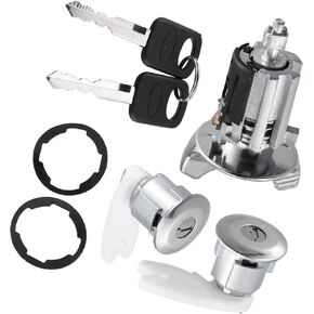 Ignition Switch Lock Cylinder, Door Lock Cylinder Kit, for Ford F150 250 350 Pickup 1992-1995, Metal, with 2 Keys, Black Silver Tone, 1 Set Vehicle Components
