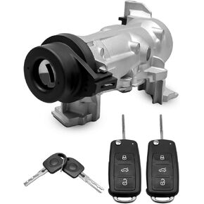 Ignition Switch Lock Cylinder Assembly Fit for VW Jetta Eos Golf Rabbit Tiguan L4 L5 V6 1.4L 1.8L 2.0L 2.5L 2004-2018 Replace 1K0905851B 1K0905851, with 2 Intelligent Key Shell & Mechanical Key