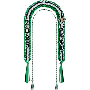 التخرج LEI مجموعة من 2025 GRAGRON RIBBON LEIS مع الحبل الشرف الخريج المزدوج مضفر LEIS للرجال النساء