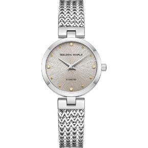 ساعة الذهب اللذيذة للنساء: DIAL OF PEARL مع علامات وقت الماس ، سوار قابل للتعديل وصندوق المراقبة الأنيق - سلسلة الكويكب