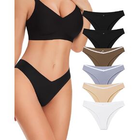 habibee Womens Seamless Underwear 6 Pack, Silky Soft Cheeky Bikini Panties for Ladies, Sexy V Cut Briefs No Show