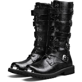 CHUUMEE Men's Wear Resistant Cycling Motorcycle Boots Side Zipper Waterproof Biker Riding Punk Rock Metal Toe Cowboy Western Tactical Army Boot